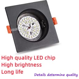 Square Embedded Downlight Dimmable 5W7W9W12W15W18W24W LED Ceiling Grid Lamp Spotlight AC85V-260V Indoor Lighting Black White