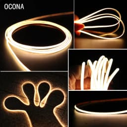OCONA 4mm Super Thin COB LED Strip Lights for Home Decor 480LEDs/m High Density Flexible Tape Light 12V 24V Warm White Dimmable