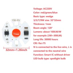 3W 5W 7W 9W AC 220V LED COB LED Chip Lamp Matrix Smart IC NO Need Driver For Flood Light Spotlight Projector Light Bulb Beads