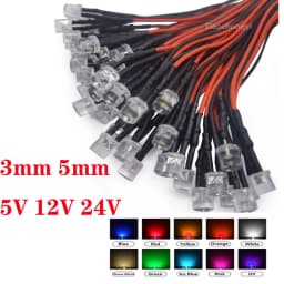 20pcs 3mm/5mm 5V 12V 24V LED Red RGB Pre-Wired Water Clear Flat LED Light Emitting Diodes