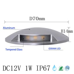 DC12V 1W Ultra-Thin Led Outdoor Waterproof Garden Terrace Lawn Lamp IP67 Step Stair Deck Ground Spot Surface Mounted Spotlight