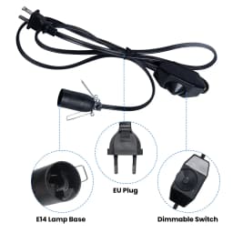 1.8m Power Cord Cable Wire with Dimmable Switch E27 Metal Clip E14 Socket Lamp Base Hanglamp Holder EU Cord for Salt Rock Lamps