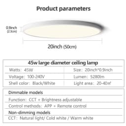 50CM Large Ceiling Lamp Smart APP/Remote Control Dimmable for Bedroom 48W Ceiling Lights AC 110/220V LED Lights for Living Room