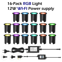 QACA WIFI RGB LED Deck Ligths IP67 Waterproof Colorful Outdoor Recessed Lighting for Yard Garden Deck Scenery Stairs Patio Step