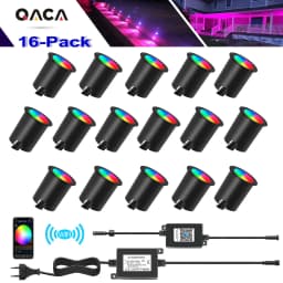 QACA WIFI RGB LED Deck Ligths IP67 Waterproof Colorful Outdoor Recessed Lighting for Yard Garden Deck Scenery Stairs Patio Step