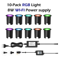 QACA WIFI RGB LED Deck Ligths IP67 Waterproof Colorful Outdoor Recessed Lighting for Yard Garden Deck Scenery Stairs Patio Step