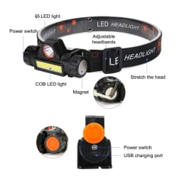 Rechargeable Fishing LED Headlamp Camping Headlight XPE COB Work Light 2 Lighting Modes With Tail Magnet Detachable