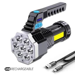 High Power Rechargeable Led Flashlights 7LED Camping Torch With Cob Side Light Lightweight Outdoor Lighting ABS Material