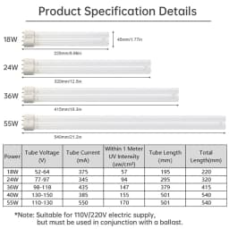 2G11 UV Tube Light 4-Pin Ultraviolet Light LED Strip 18W 24W 36W 55W UVC UV Lamp Bar for for Aquarium Pond Air Purification