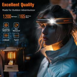 2026 Headlamp Super Bright 1200lm Upgraded version Headlight SUPERFIRE USB C Rechargeable 90° with Magnet Tail Head Flashlight