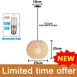 Bamboo Hand Weaving Pendant Lights 38cm Hanging LED Ceiling Lamp Chandelier Fixture Rattan Hand Craft Woven Home Bedroom Decor