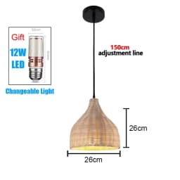 Bamboo Hand Weaving Pendant Lights 38cm Hanging LED Ceiling Lamp Chandelier Fixture Rattan Hand Craft Woven Home Bedroom Decor