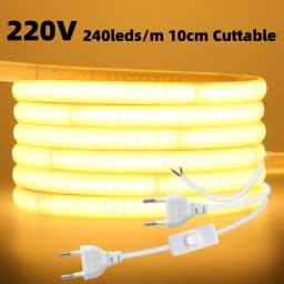 230V COB Strip LED Neon Light With IC 240LEDs/M IP65 Warm/Neutral/White FOB Flexible Adhesive Tape Ribbon Lamp 2Pin Wire EU Plug