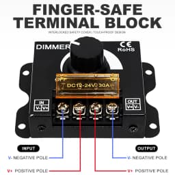 DC12V-24V LED Dimmer 30A 360W Brightness Adjuster Rotary Knob PWM Stepless Dimmer Switch LED Controller for Light Strip Dimming