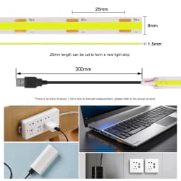 DC 5V COB LED Strip Light With USB 2PIN Wire DC Plug 8MM 320LED High Density Flexible Tape 3000K 4000K 6000K Warm Natural White