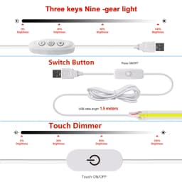 DC 5V COB LED Strip Light With USB 2PIN Wire DC Plug 8MM 320LED High Density Flexible Tape 3000K 4000K 6000K Warm Natural White