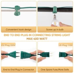 Outdoor Light Cable EU 220V US 110V String Light Wire E12 Sockets C7 Lamp Base Connectable Party Wedding Decor Street Garland
