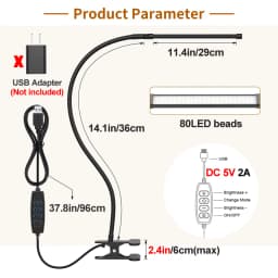 LED Desk Lamp Clamp Adjustable Foldable USB Powered Eye Protection Reading Bedside Table Light for Bedroom Study Dorm Office