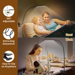LED Desk Lamp Clamp Adjustable Foldable USB Powered Eye Protection Reading Bedside Table Light for Bedroom Study Dorm Office