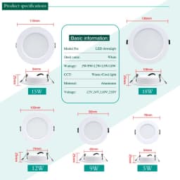 4pcs Led Downlight 5W 9W 12W 15W 18W AC 110V 220V Ceiling Lamp Recessed Down Light DC12V 24V Round Leds Panel Light Spotlight