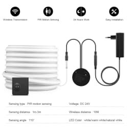 Smart Dual Sensors PIR Motion Sensor Switch DC 24V Solid Silicone Neon Light COB LED Strip Self-adhesive Room Stair Night Lamp