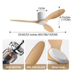 25/42/52Inch Ultra-Thin DC Ceiling Fan with Remote - 6-Speed Silent 3 Blades, Ideal for Low Ceilings & Minim Spaces Energy