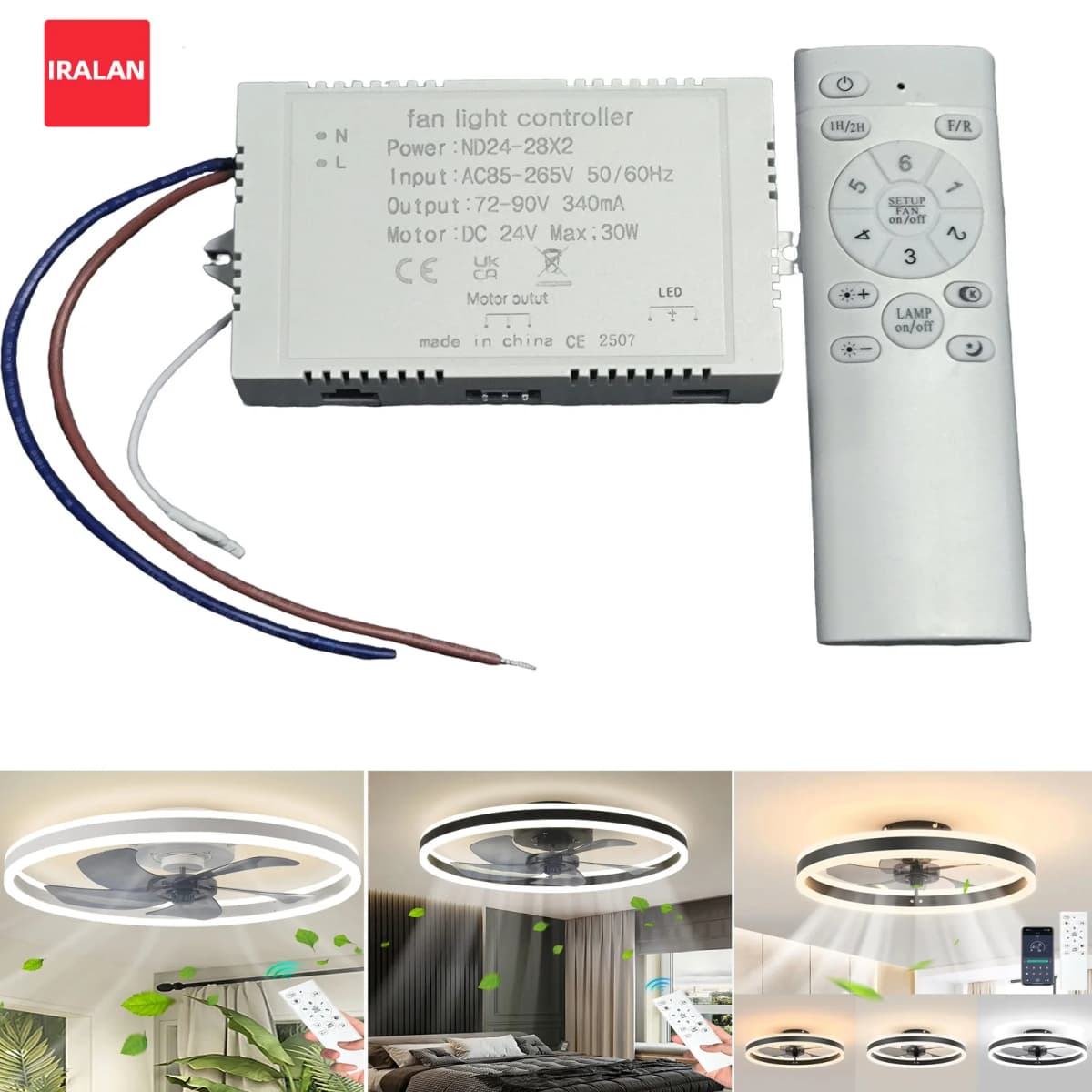 IRALAN Universal LED Fan Light Driver Replaceable Transformer Intelligent Light Strip Dimmable Ceiling Fan Lighting Accessory
