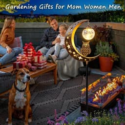 Solar-Powered Moon-Shaped Ground Light with Owl & Glass Ball Decorations for Outdoor Garden Patio Walkway Holiday Gift