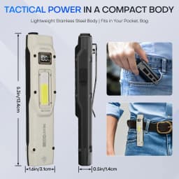 YEMAO M28 Tactical Flashlight 5 Light Sources Dual Switch COB Side Light 880LM Stainless Steel IPX4 Type-C Rechargeable Torch