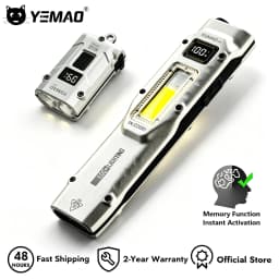 YEMAO M28 Tactical Flashlight 5 Light Sources Dual Switch COB Side Light 880LM Stainless Steel IPX4 Type-C Rechargeable Torch
