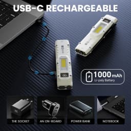YEMAO M28 Tactical Flashlight 5 Light Sources Dual Switch COB Side Light 880LM Stainless Steel IPX4 Type-C Rechargeable Torch
