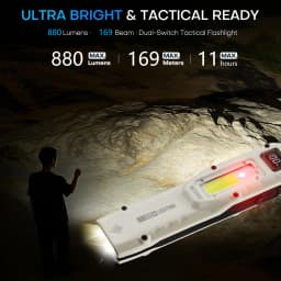 YEMAO M28 Tactical Flashlight 5 Light Sources Dual Switch COB Side Light 880LM Stainless Steel IPX4 Type-C Rechargeable Torch