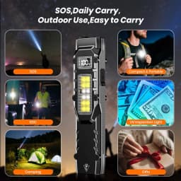 Rechargeable 1500 Lumen Flat Flashlights EDC Tactical Flashlight Dual-Switches LED Small Flashlight with Digital Display Stainle