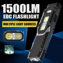 Rechargeable 1500 Lumen Flat Flashlights EDC Tactical Flashlight Dual-Switches LED Small Flashlight with Digital Display Stainle