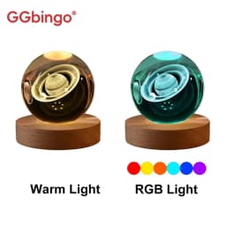 GGbingo 6cm Bedside Lamp Solar Theme Cosmos Series Crystal Ball Night Lights Milky Way Moon for Desk Creative Gift RGB