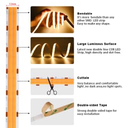 Super Bright COB LED Strip 2000lm/m Double Row 600 LEDs/m Flexible Dimmable Led Tape RA90 3000K 4000K 6500K 24V Kitchen Lighting