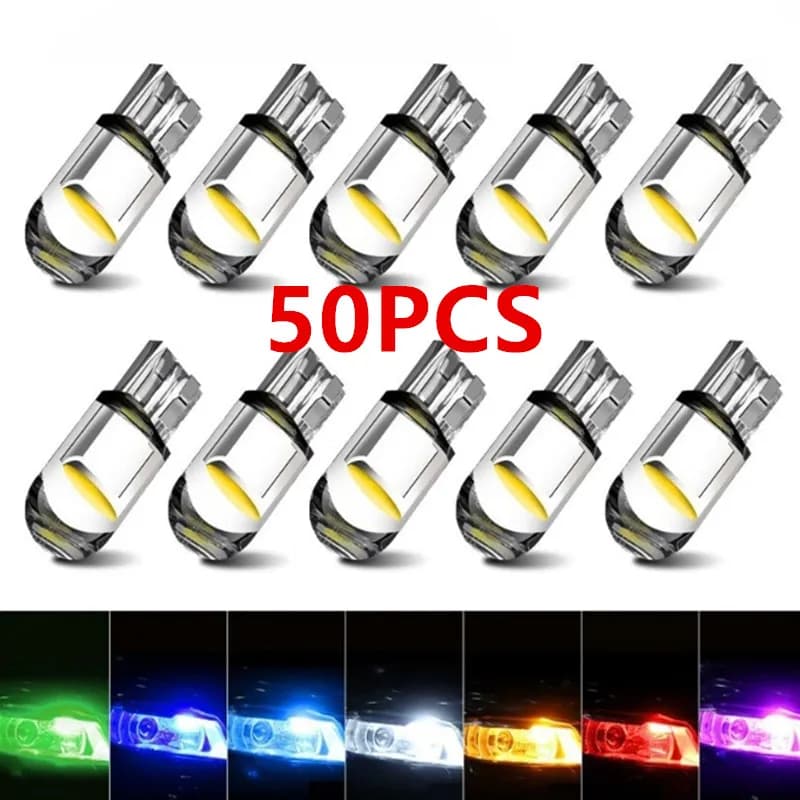 10/20/50PCS Colorful T10 DC 12V Car LED Light Canbus Glass COB 6000k Reading Dome Lamp Marker Wedge License Plate Light Bulb 