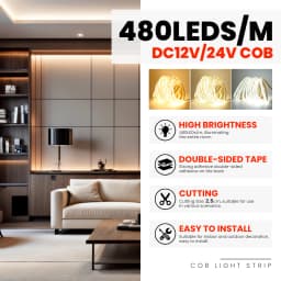 IP68 Waterproof COB LED Strip Lights 12V 24V 480Leds/M High Density Flexible Diode Tape Light RA90 3000K 4000K 6000K Room Decor