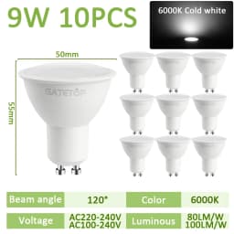 10PCS LED Spotlight GU10 9W 120degree 38degree 3000K 4000K 6000K AC 110V 220V Daylight No Flicker for Track Lighting Living Room
