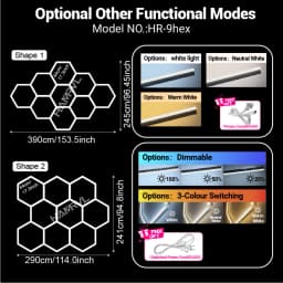 Dimmable Hexagon Garage Lights 3 Color Change 6000K4000K3000K Gym Honeycomb LED Tube Car Detail Workshop Barber Ceiling Lighting