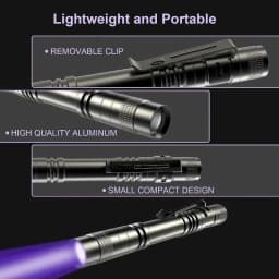 Mini 395nm UV Flashlight Portable LED Ultraviolet Blacklight Money Inspection Penlight with Clip Pet Urine Stains Detector Torch
