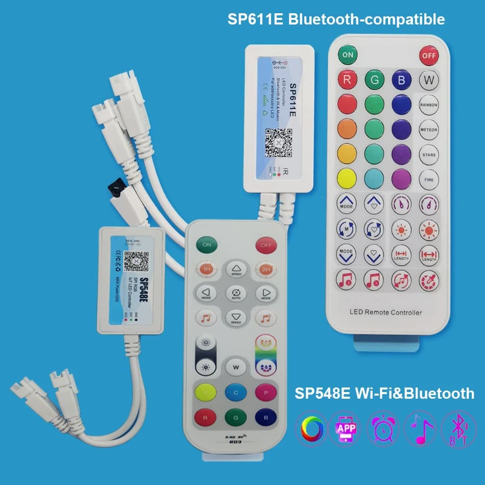 SP548E SP611E APP LED Controller Wifi Bluetooth Music 5V-24V WS2811 WS2812B RGBIC LED Strip Light Works with Alexa Google Home