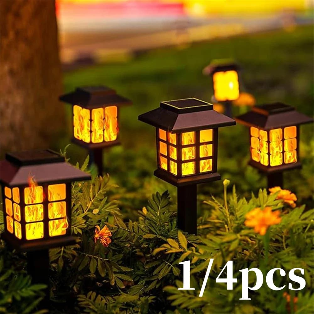 1/2/4pcs 10LEDS Solar Flame Torch Light Flickering Light Waterproof Garden Decoration Outdoor Lawn Path Yard Patio Floor Lamp