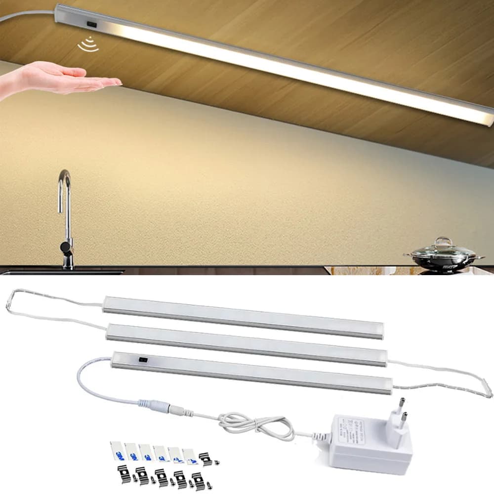Sensor LED Bar Lamp 1-5PCS Series Connection for Kitchen Closet Wardrobe Hand Sweep Light Waving Motion Detection DC12V -EU Plug