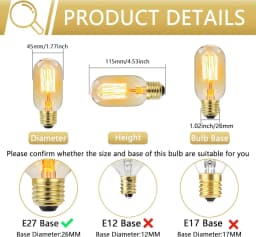 Edison Bulb E27 Warm Light 40W 220V Home For Decor Lighting, Retro Light Bulb Tungsten Silk Light Bar Window Decoration