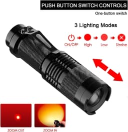 Red Light Torch Adjustable Focus LED Flashlight Super Bright Pocket Size Lightweight Small Torch for Power Cut Emergency Outdoor