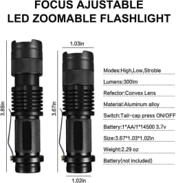Red Light Torch Adjustable Focus LED Flashlight Super Bright Pocket Size Lightweight Small Torch for Power Cut Emergency Outdoor