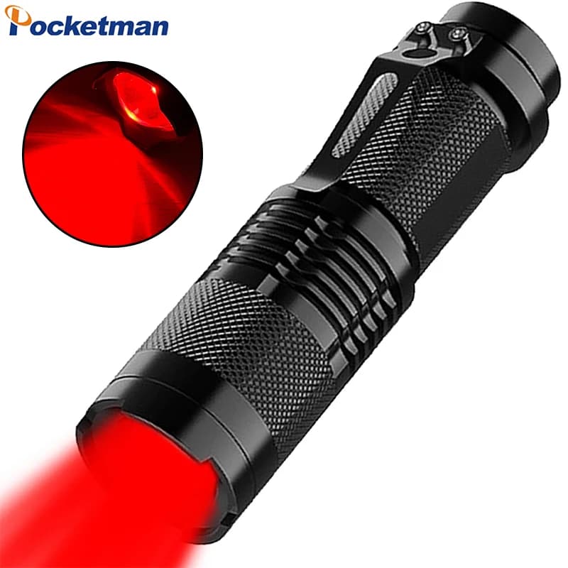 Red Light Torch Adjustable Focus LED Flashlight Super Bright Pocket Size Lightweight Small Torch for Power Cut Emergency Outdoor