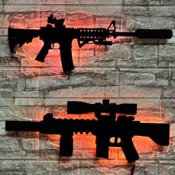 ZK30 creative luminous gun model wall hanging LED wall light wooden board indoor bar decoration USB night light cable 2 meters