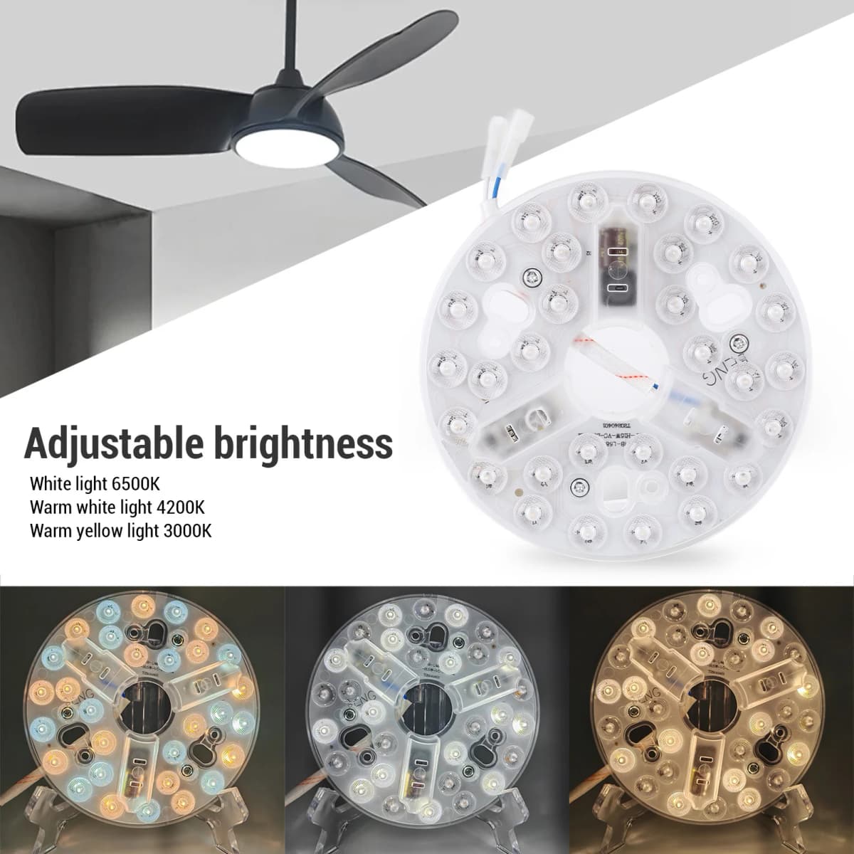 5.3 Inch LED Light Retrofit Kit Ceiling Fan LED Light 95 To 265V 3000K 4200K 6500K 3 Color Dimmable Memory Function for Home